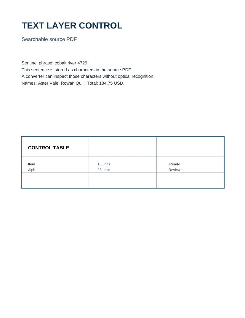Rendered DOCX output with editable text and a reconstructed table