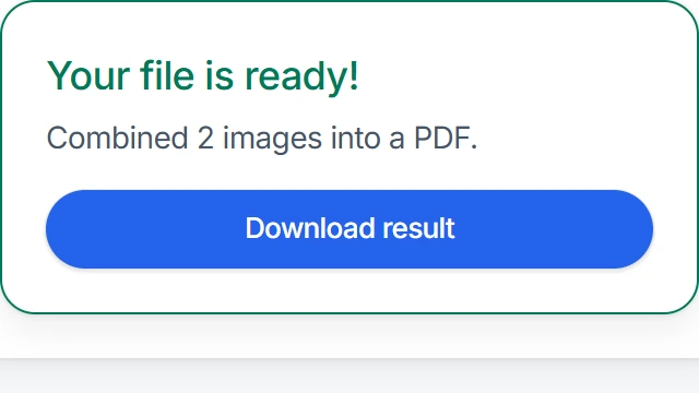 Converttwo Images to PDF completion state with a Download result button