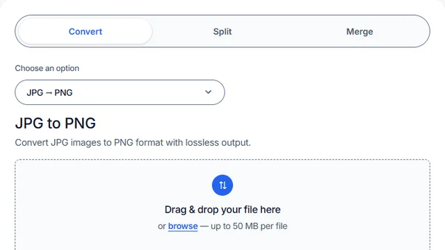 Converttwo converter with JPG to PNG selected