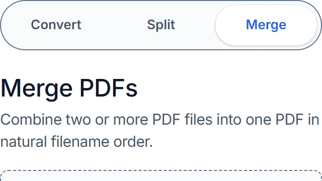 Converttwo PDF tools with the Merge tab selected