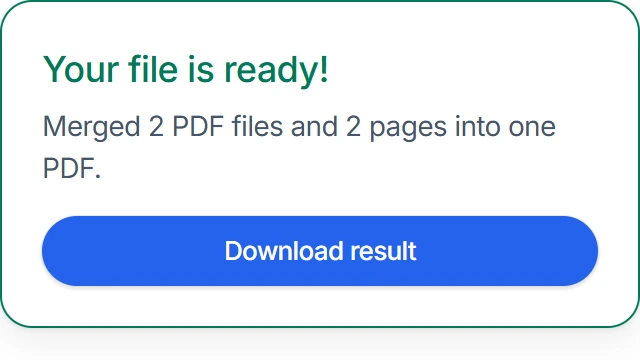 Successful Merge PDF result with a Download result button